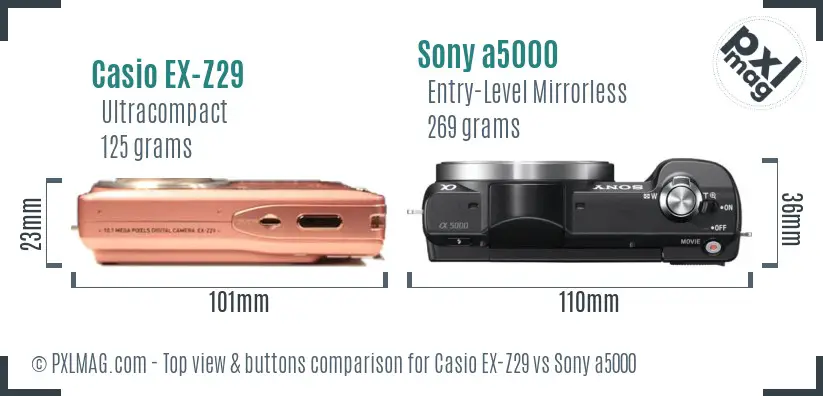 Casio EX-Z29 vs Sony a5000 top view buttons comparison