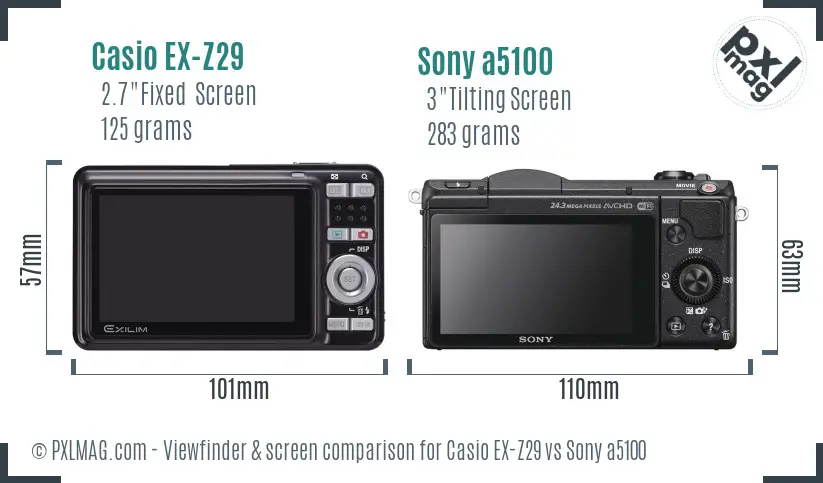Casio EX-Z29 vs Sony a5100 Screen and Viewfinder comparison