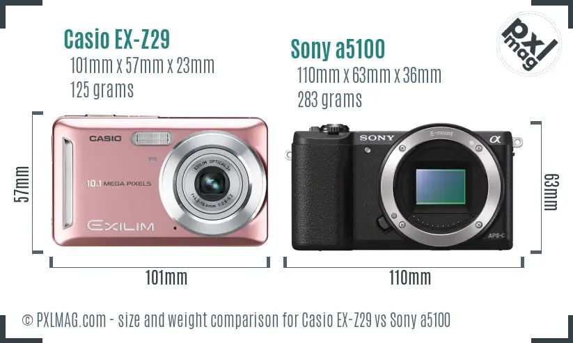 Casio EX-Z29 vs Sony a5100 size comparison