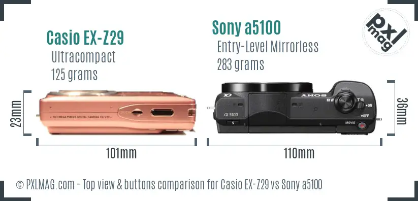 Casio EX-Z29 vs Sony a5100 top view buttons comparison