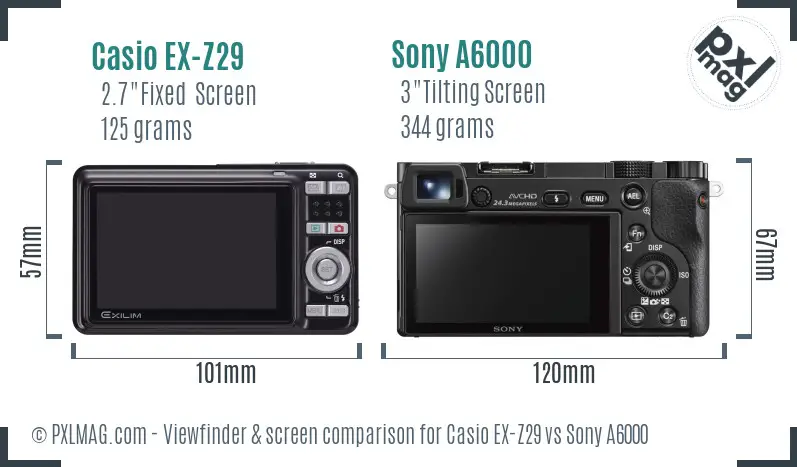 Casio EX-Z29 vs Sony A6000 Screen and Viewfinder comparison