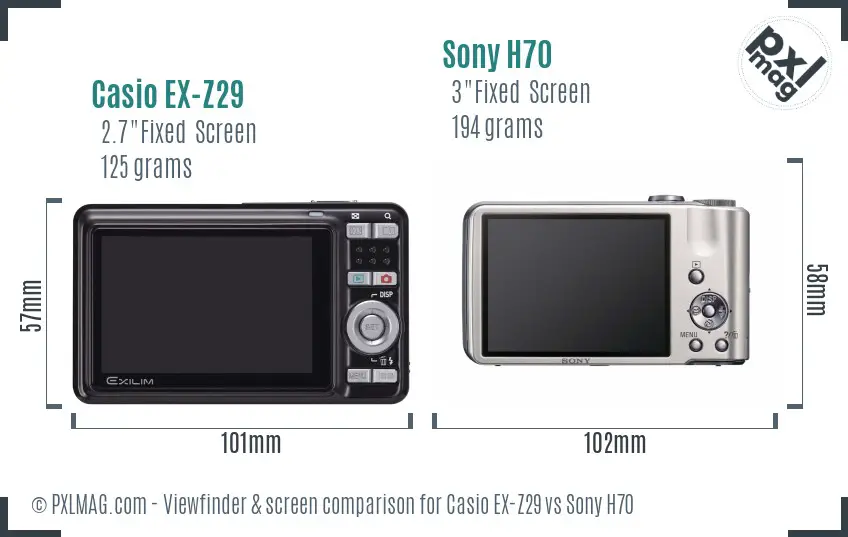 Casio EX-Z29 vs Sony H70 Screen and Viewfinder comparison