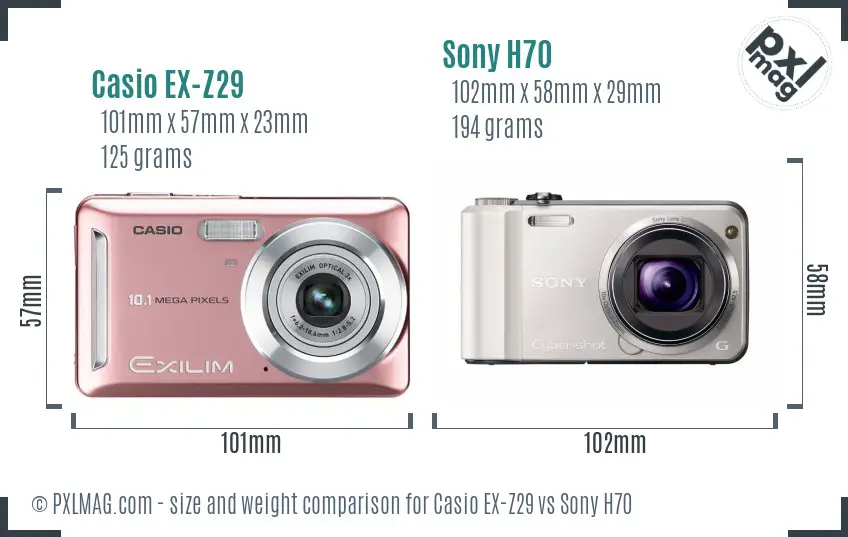 Casio EX-Z29 vs Sony H70 size comparison