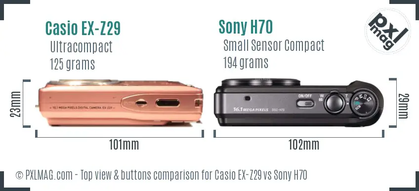 Casio EX-Z29 vs Sony H70 top view buttons comparison