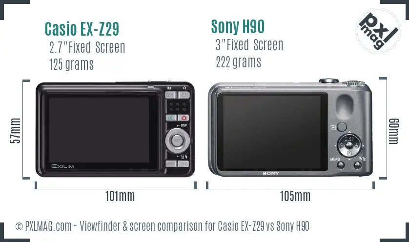 Casio EX-Z29 vs Sony H90 Screen and Viewfinder comparison