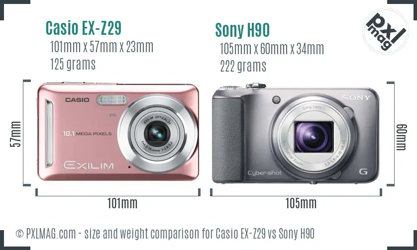 Casio EX-Z29 vs Sony H90 size comparison