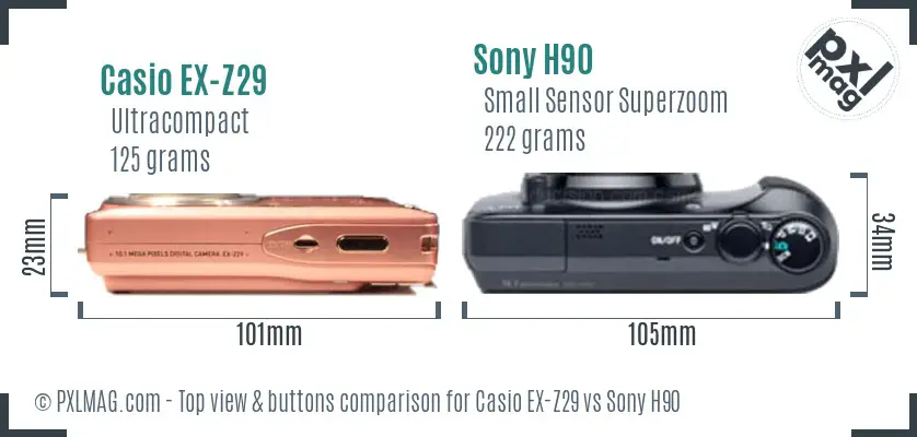 Casio EX-Z29 vs Sony H90 top view buttons comparison