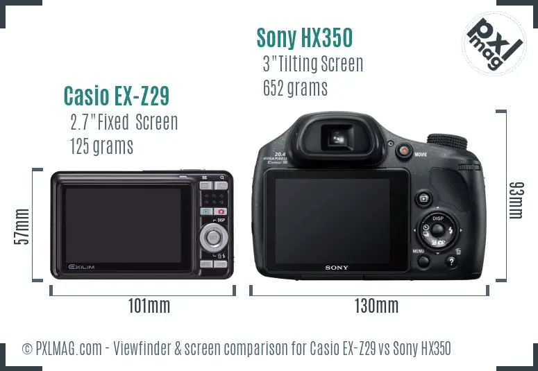 Casio EX-Z29 vs Sony HX350 Screen and Viewfinder comparison