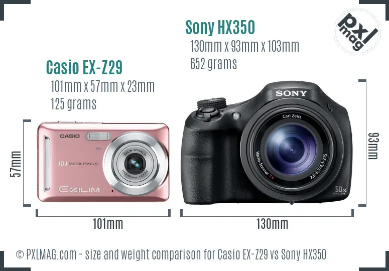 Casio EX-Z29 vs Sony HX350 size comparison