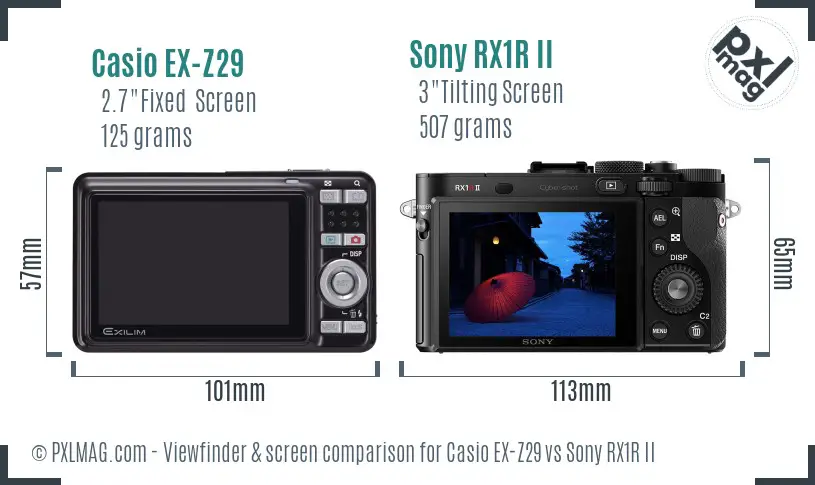 Casio EX-Z29 vs Sony RX1R II Screen and Viewfinder comparison