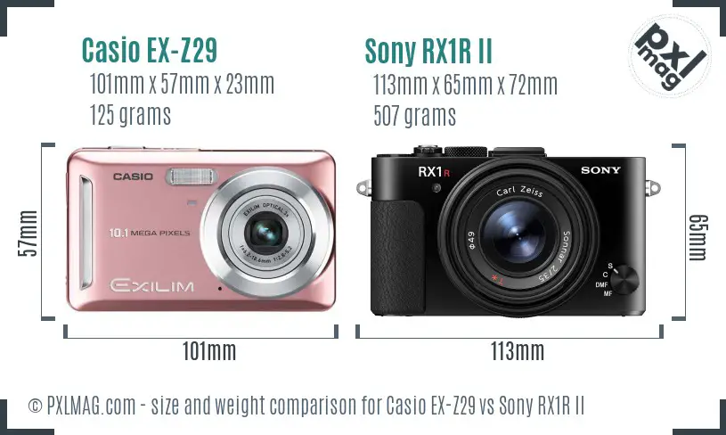 Casio EX-Z29 vs Sony RX1R II size comparison