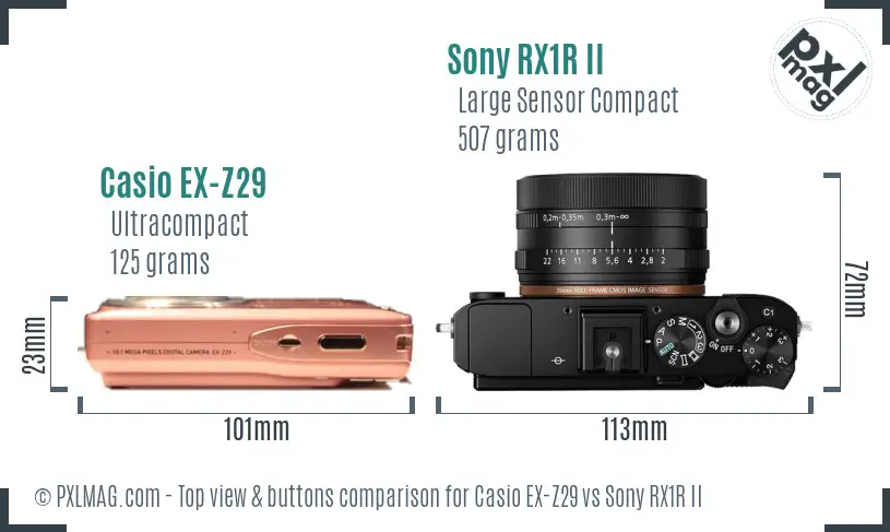 Casio EX-Z29 vs Sony RX1R II top view buttons comparison