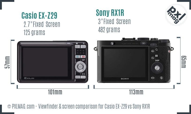 Casio EX-Z29 vs Sony RX1R Screen and Viewfinder comparison