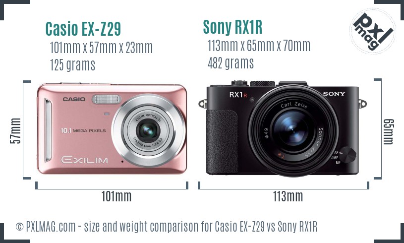 Casio EX-Z29 vs Sony RX1R size comparison