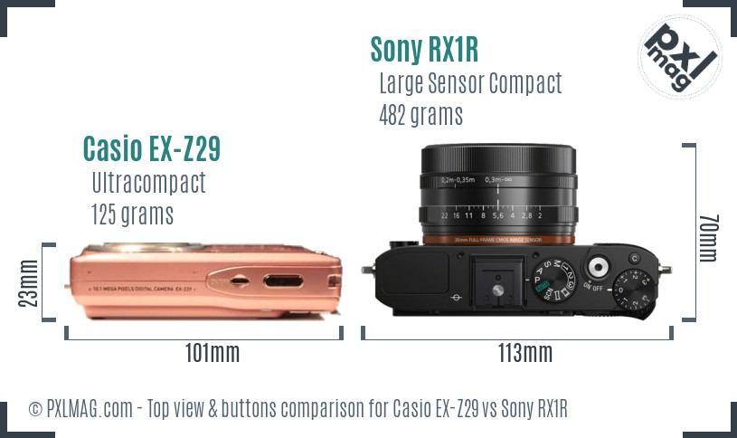 Casio EX-Z29 vs Sony RX1R top view buttons comparison