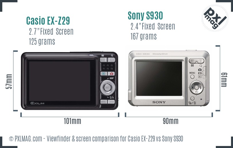 Casio EX-Z29 vs Sony S930 Screen and Viewfinder comparison