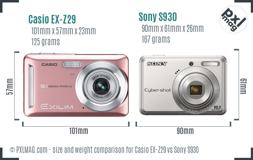 Casio EX-Z29 vs Sony S930 size comparison