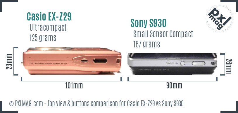 Casio EX-Z29 vs Sony S930 top view buttons comparison