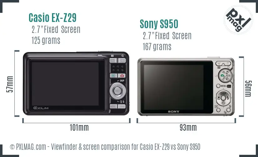 Casio EX-Z29 vs Sony S950 Screen and Viewfinder comparison Casio EX-Z29 vs Sony S950 Screen and Viewfinder comparison