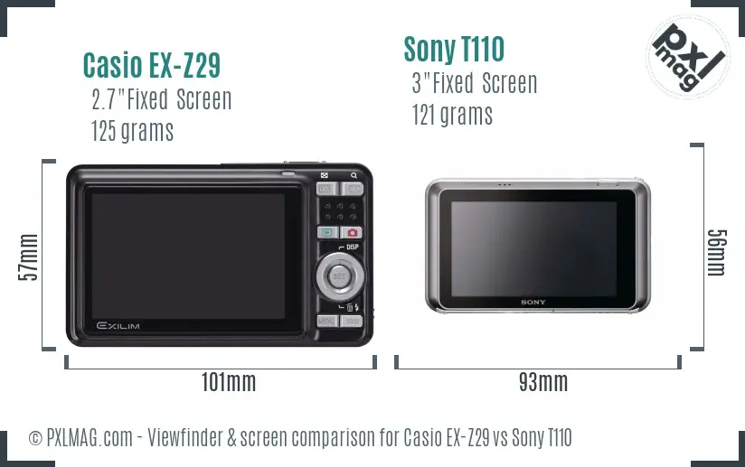 Casio EX-Z29 vs Sony T110 Screen and Viewfinder comparison