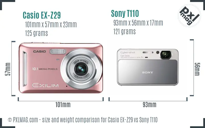 Casio EX-Z29 vs Sony T110 size comparison