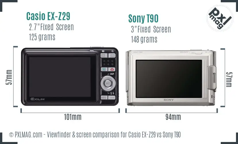 Casio EX-Z29 vs Sony T90 Screen and Viewfinder comparison