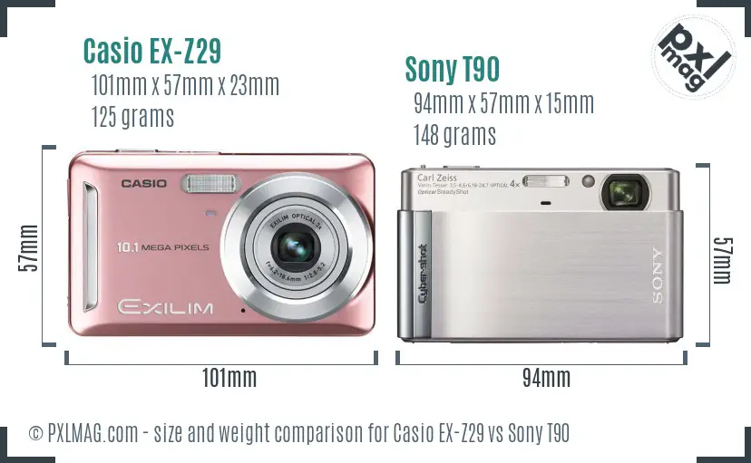 Casio EX-Z29 vs Sony T90 size comparison