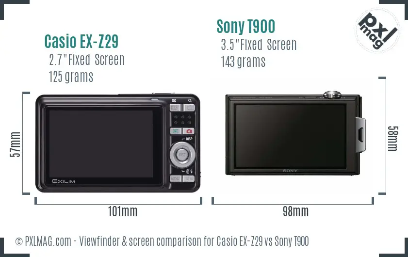 Casio EX-Z29 vs Sony T900 Screen and Viewfinder comparison Casio EX-Z29 vs Sony T900 Screen and Viewfinder comparison