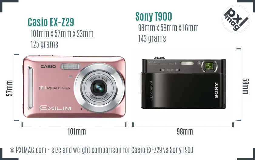 Casio EX-Z29 vs Sony T900 size comparison Casio EX-Z29 vs Sony T900 size comparison