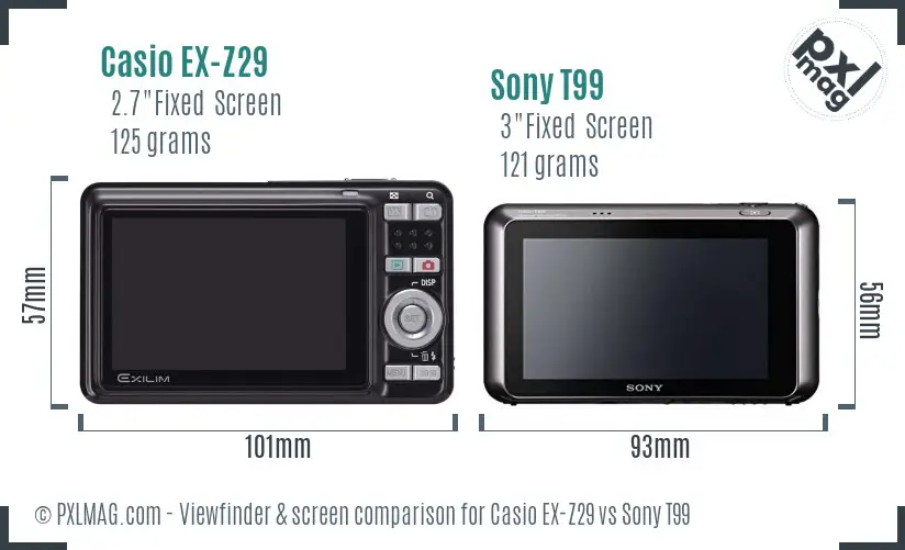 Casio EX-Z29 vs Sony T99 Screen and Viewfinder comparison