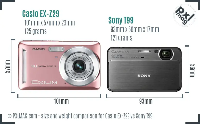 Casio EX-Z29 vs Sony T99 size comparison