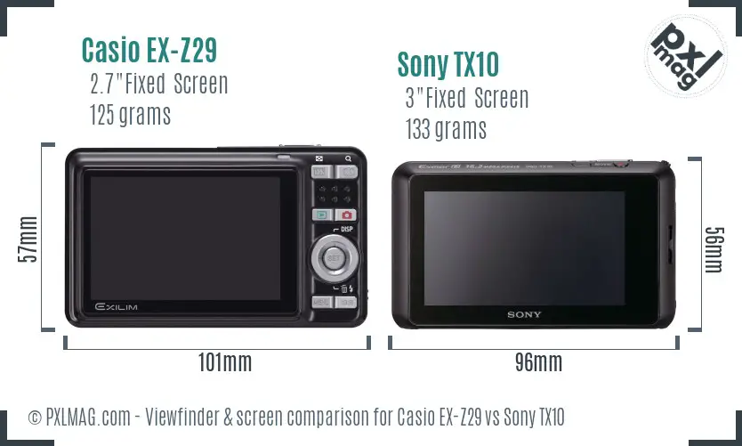 Casio EX-Z29 vs Sony TX10 Screen and Viewfinder comparison