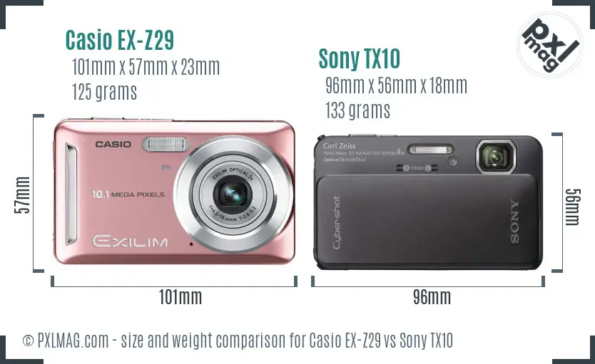 Casio EX-Z29 vs Sony TX10 size comparison