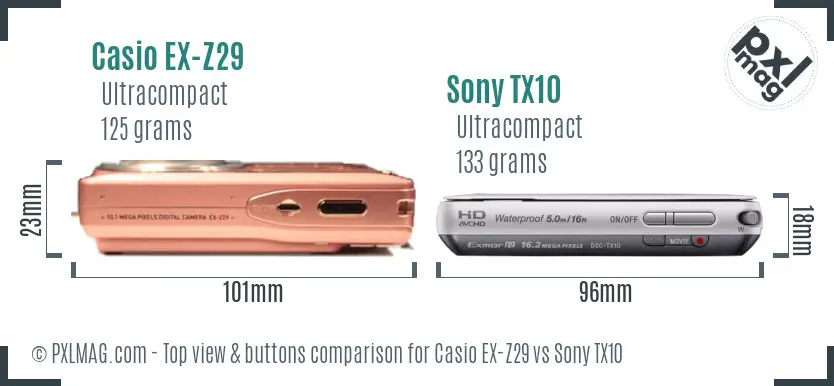 Casio EX-Z29 vs Sony TX10 top view buttons comparison