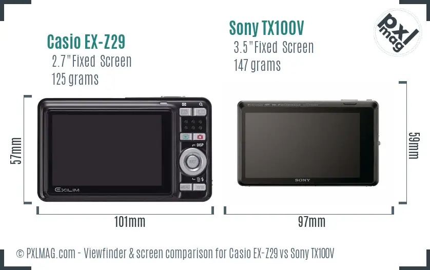 Casio EX-Z29 vs Sony TX100V Screen and Viewfinder comparison