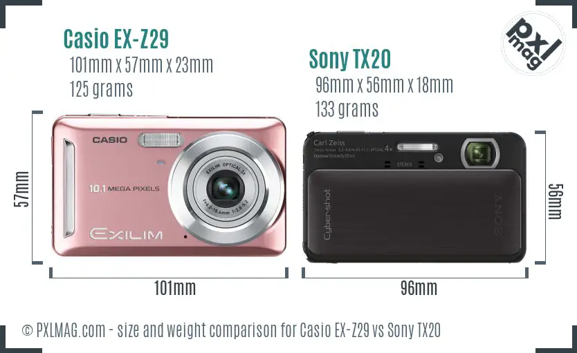 Casio EX-Z29 vs Sony TX20 size comparison