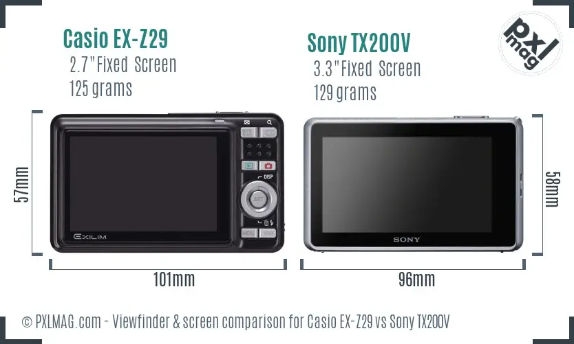 Casio EX-Z29 vs Sony TX200V Screen and Viewfinder comparison
