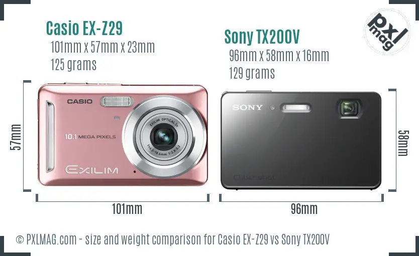 Casio EX-Z29 vs Sony TX200V size comparison