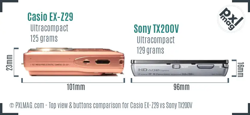 Casio EX-Z29 vs Sony TX200V top view buttons comparison