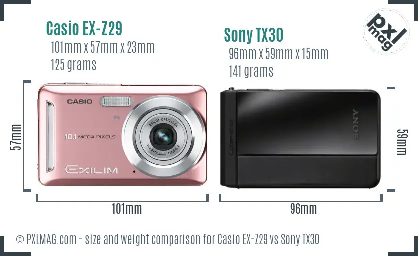 Casio EX-Z29 vs Sony TX30 size comparison