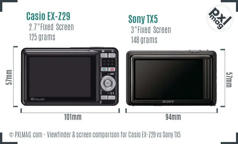 Casio EX-Z29 vs Sony TX5 Screen and Viewfinder comparison