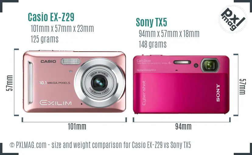 Casio EX-Z29 vs Sony TX5 size comparison