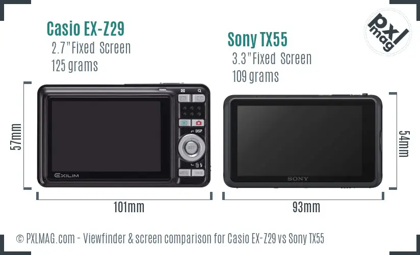 Casio EX-Z29 vs Sony TX55 Screen and Viewfinder comparison