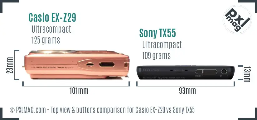 Casio EX-Z29 vs Sony TX55 top view buttons comparison