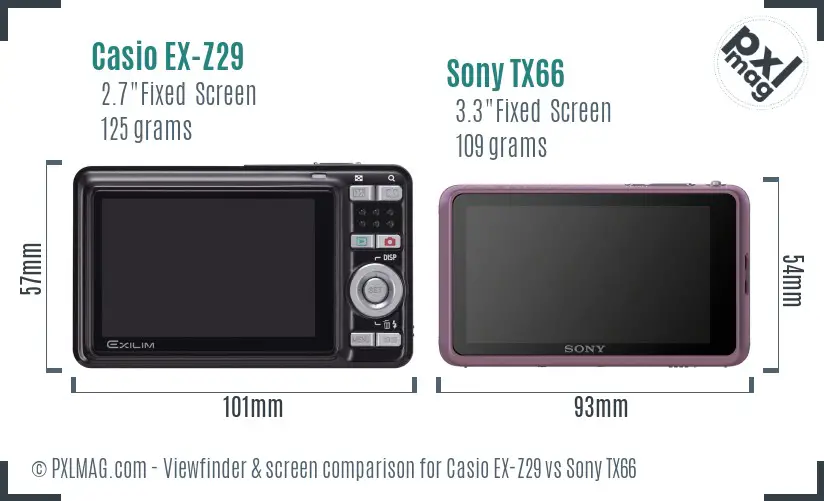 Casio EX-Z29 vs Sony TX66 Screen and Viewfinder comparison