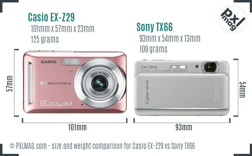 Casio EX-Z29 vs Sony TX66 size comparison
