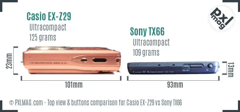 Casio EX-Z29 vs Sony TX66 top view buttons comparison