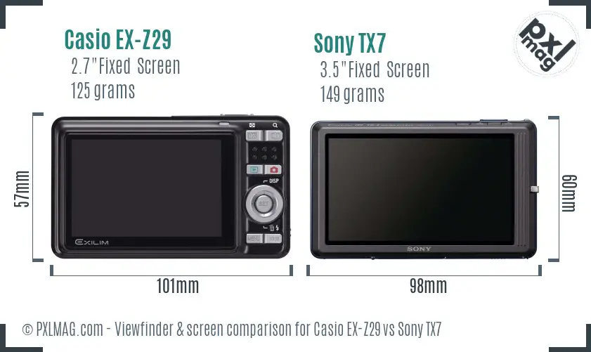 Casio EX-Z29 vs Sony TX7 Screen and Viewfinder comparison