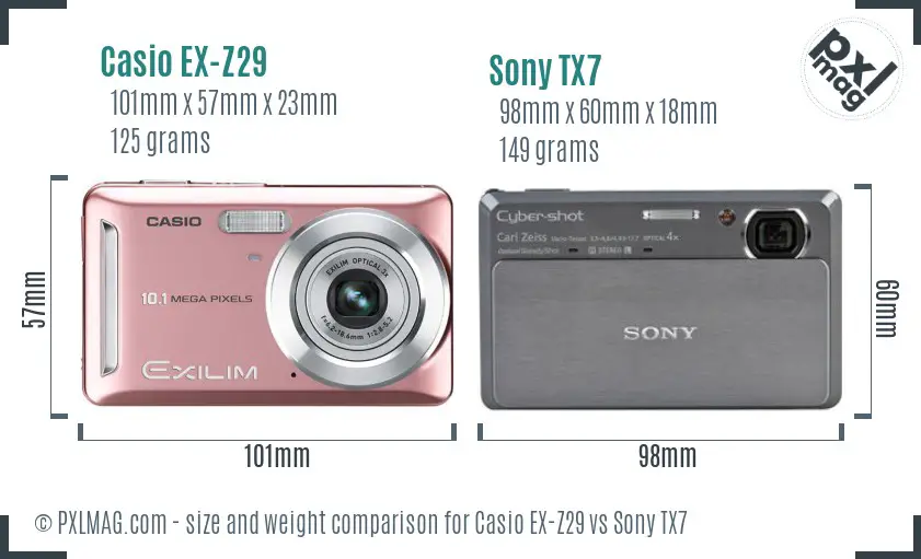 Casio EX-Z29 vs Sony TX7 size comparison