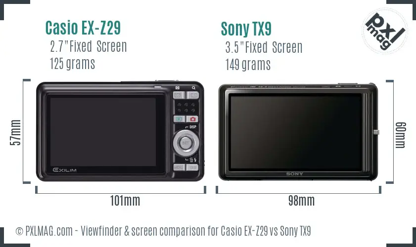 Casio EX-Z29 vs Sony TX9 Screen and Viewfinder comparison